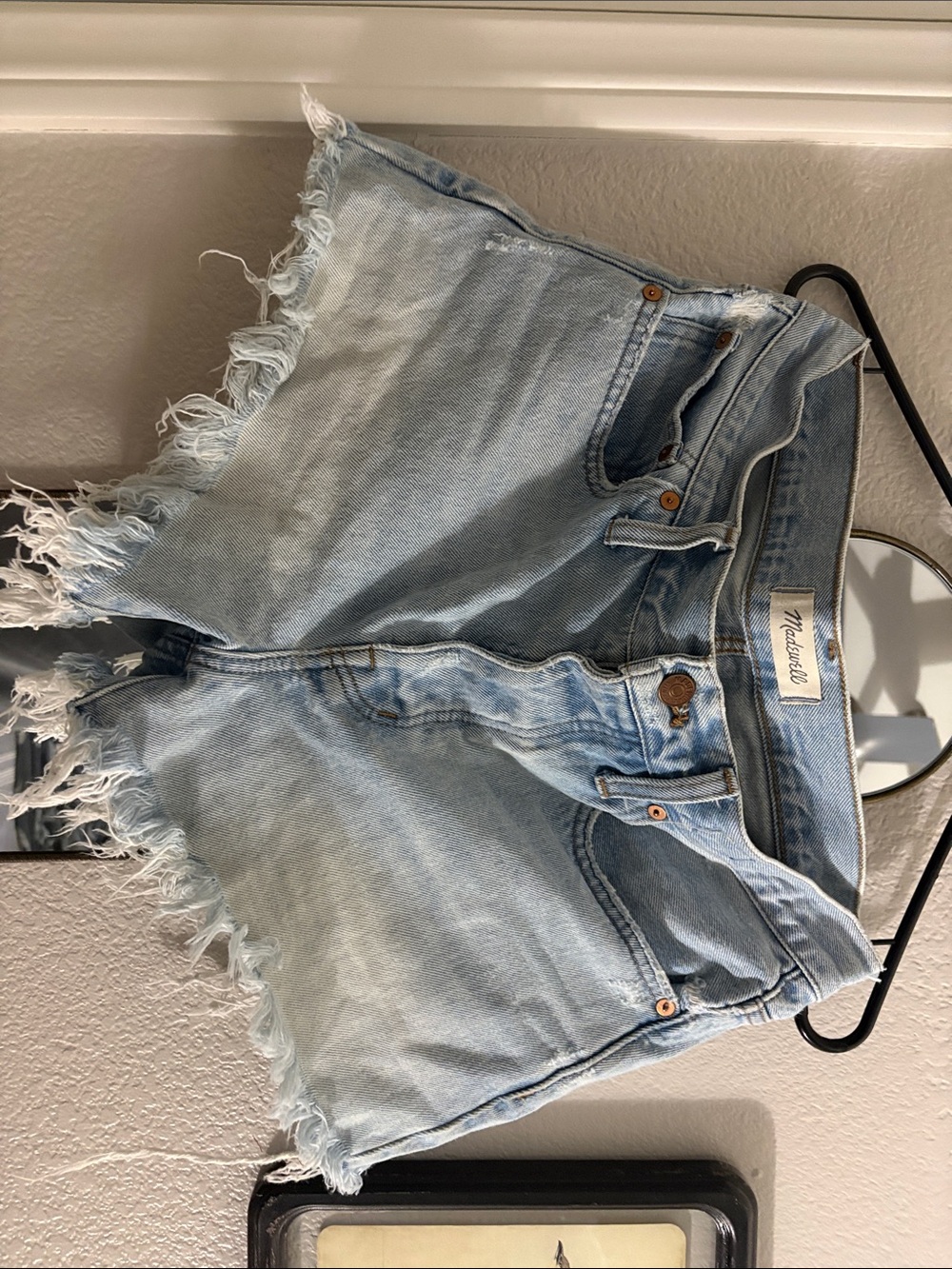 Madewell Light Blue Distressed Frayed Denim Shorts